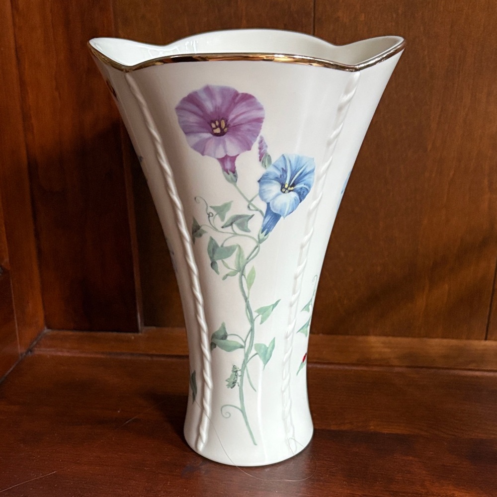 Lenox Cream Vase with Purple and Blue Floral Design